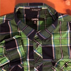 Carbon Men's XL Green Black Plaid Classic Fit Cotton Long Sleeve Button Up Shirt